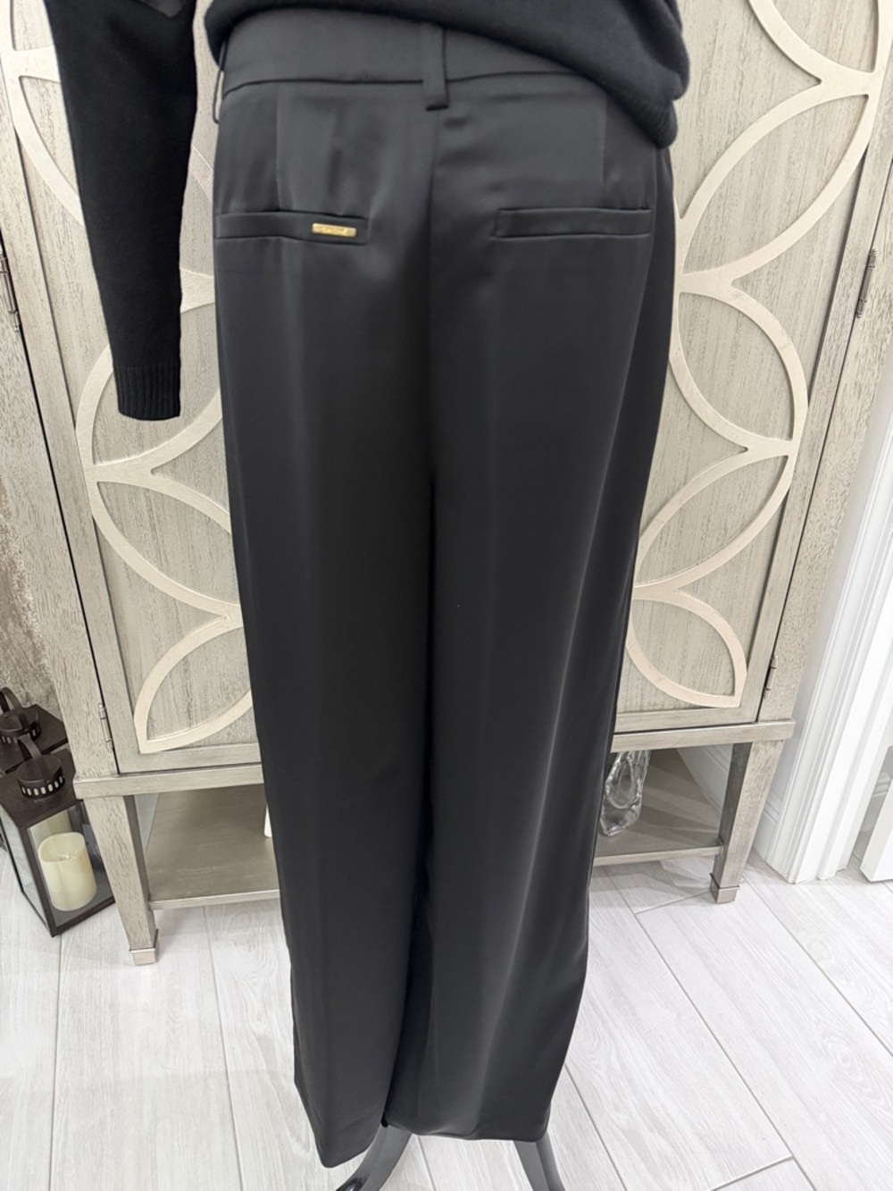 Classic Black Straight-Leg Dress Pants with gold buckle belt - Picture 5 of 6